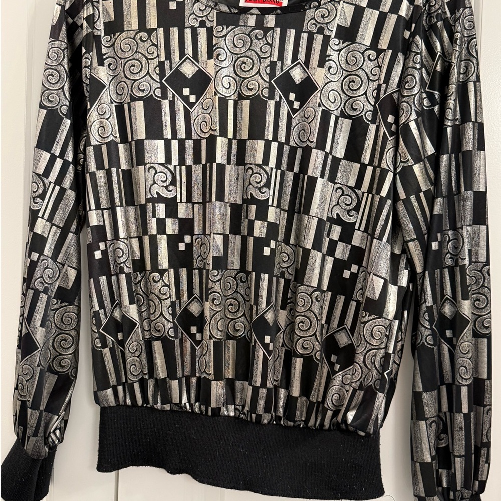 Vintage Judy Bond Metallic Print Long Sleeve Blouse Women’s Small 90’s Retro